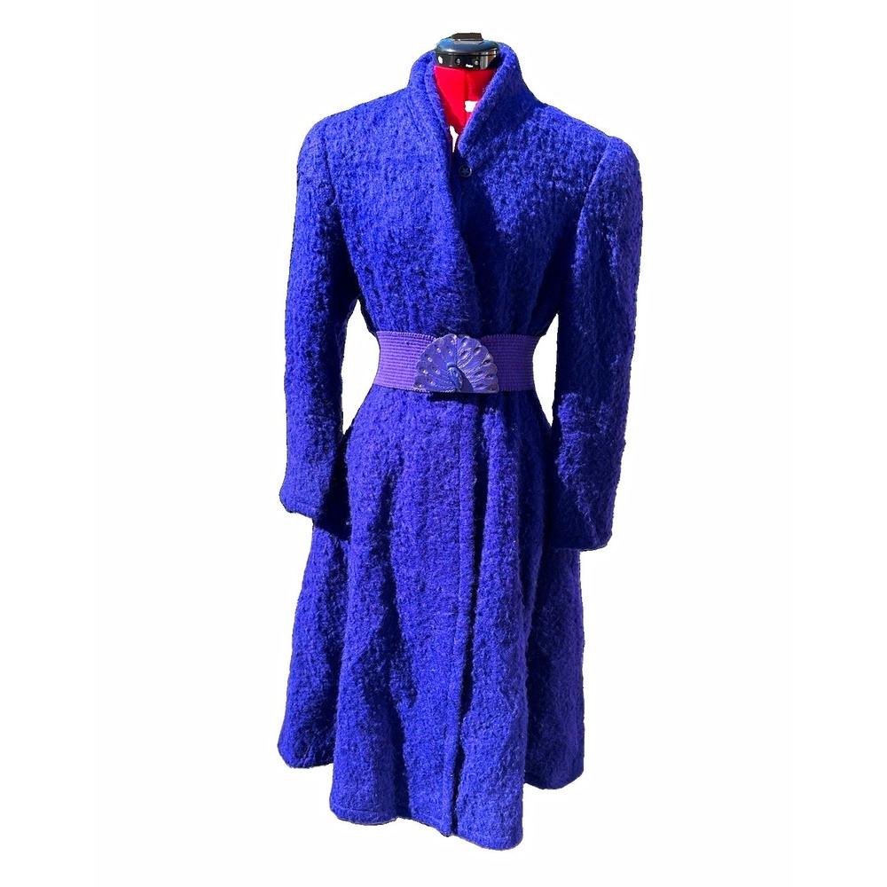 Vintage KRIZIA *RARE* Italy Purple Bouclé Wool Coat with Original Matching Belt